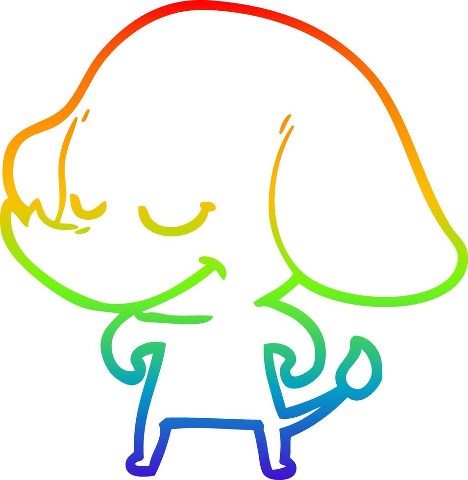 rainbow gradient line drawing cartoon smiling elephant vector