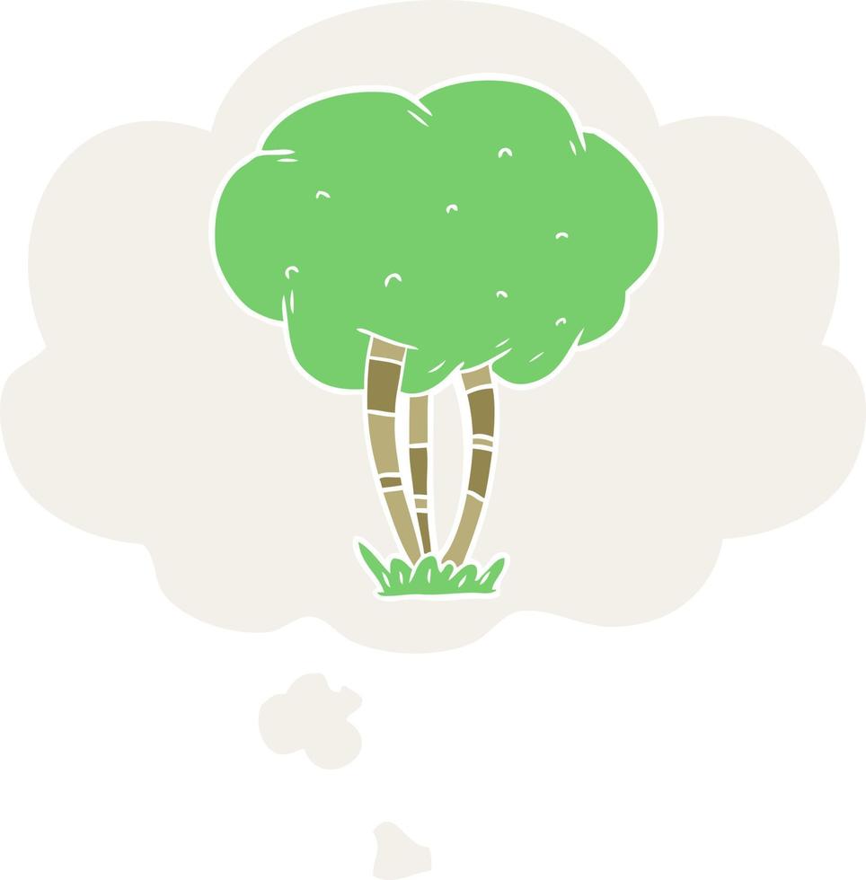 cartoon tree and thought bubble in retro style vector