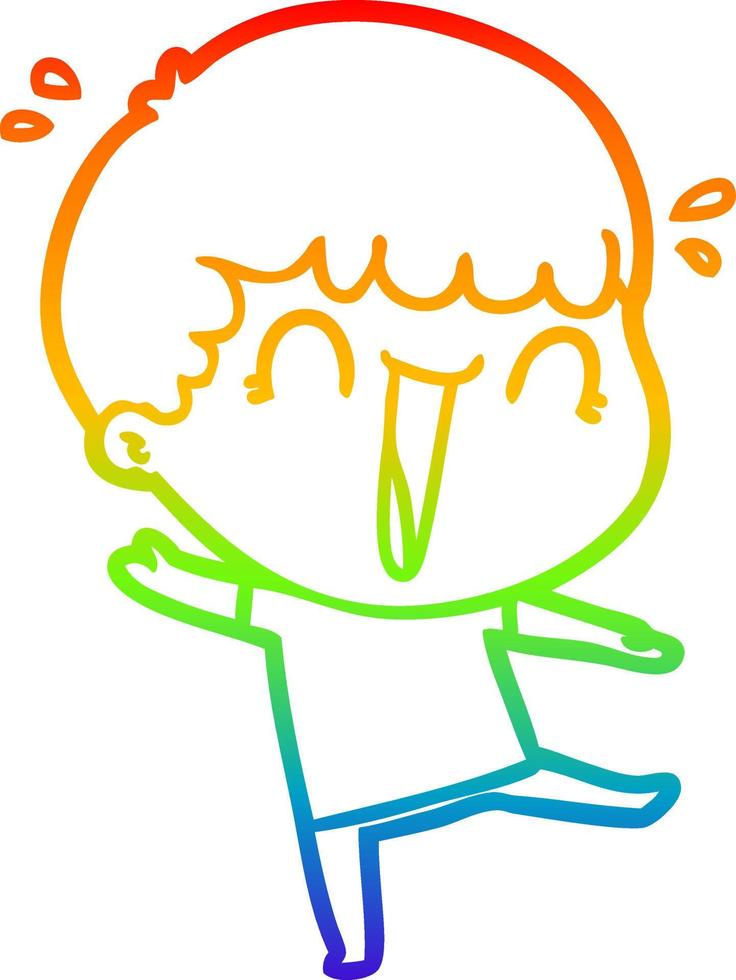 rainbow gradient line drawing laughing cartoon man vector