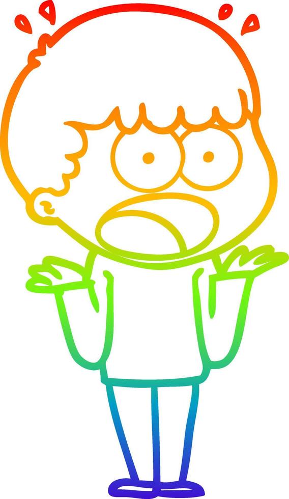 rainbow gradient line drawing cartoon shocked man vector