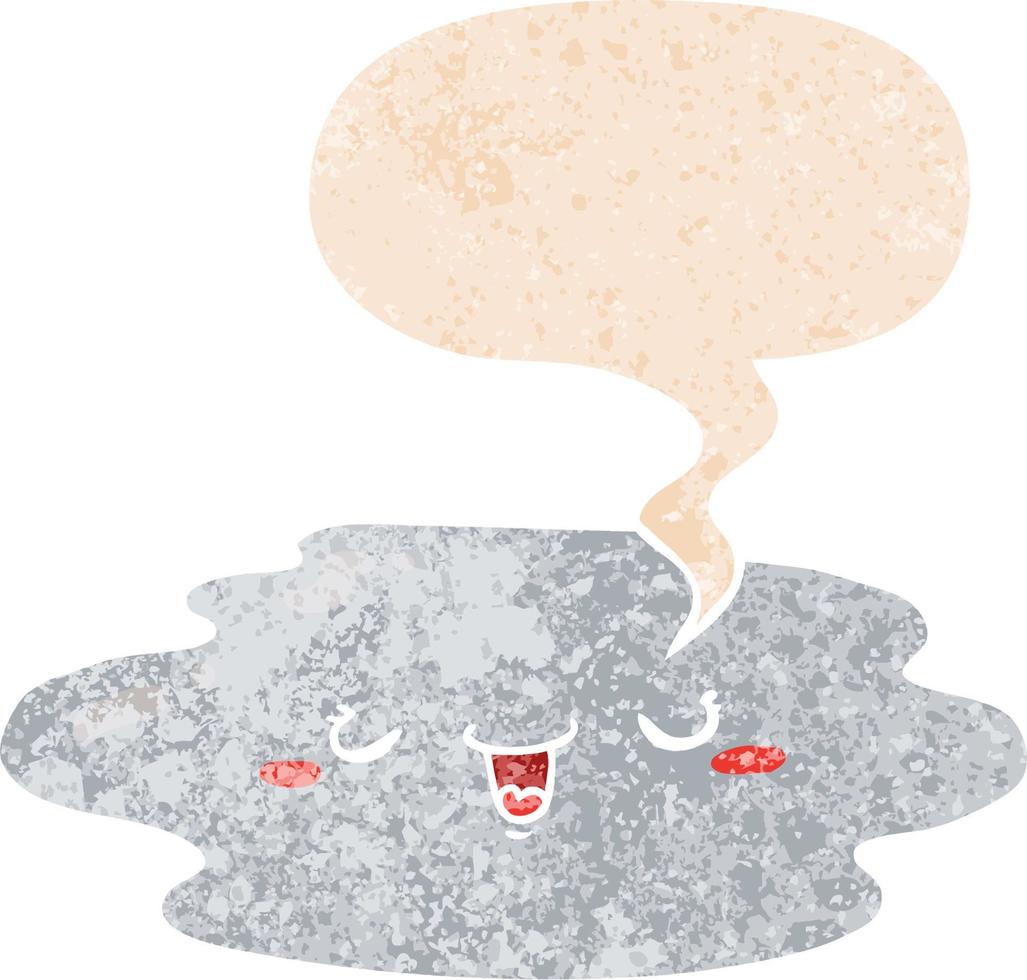 cartoon puddle with face and speech bubble in retro textured style vector