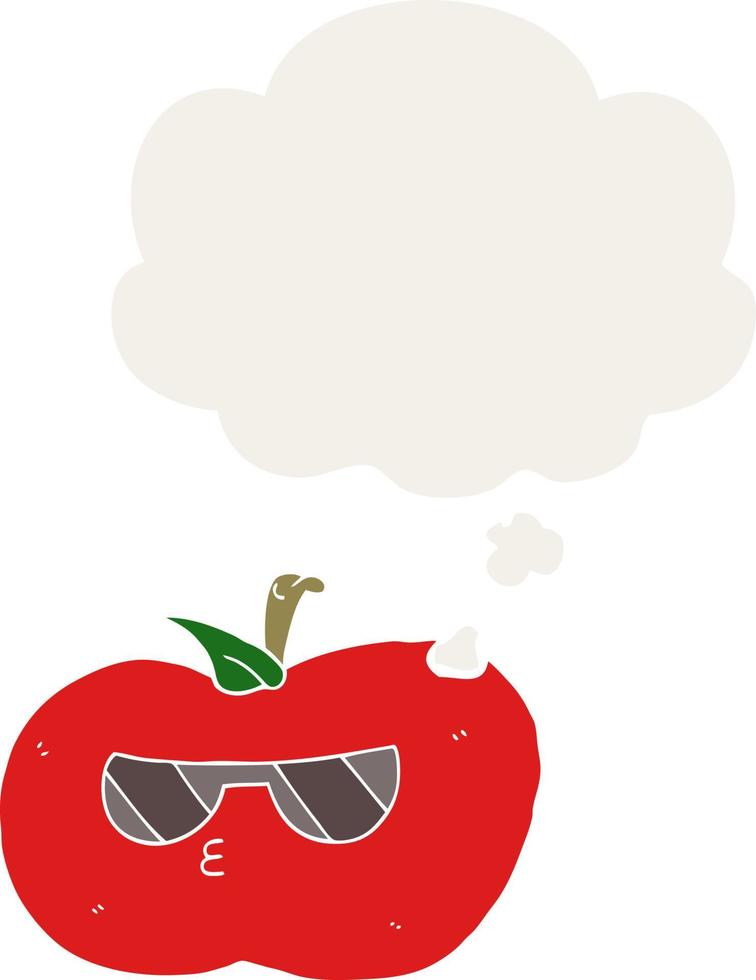 cartoon cool apple and thought bubble in retro style vector