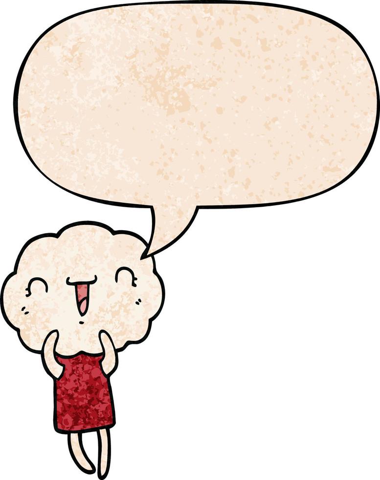 cute cartoon cloud head creature and speech bubble in retro texture style vector
