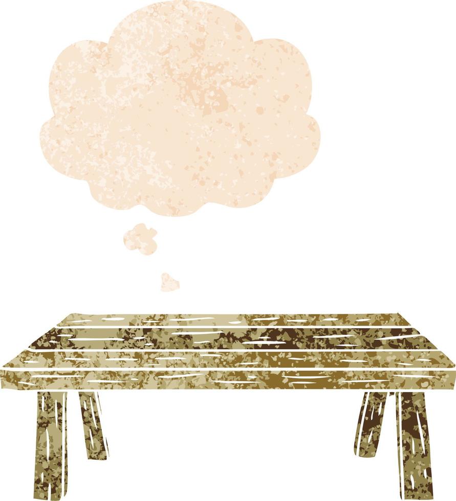 cartoon table and thought bubble in retro textured style vector