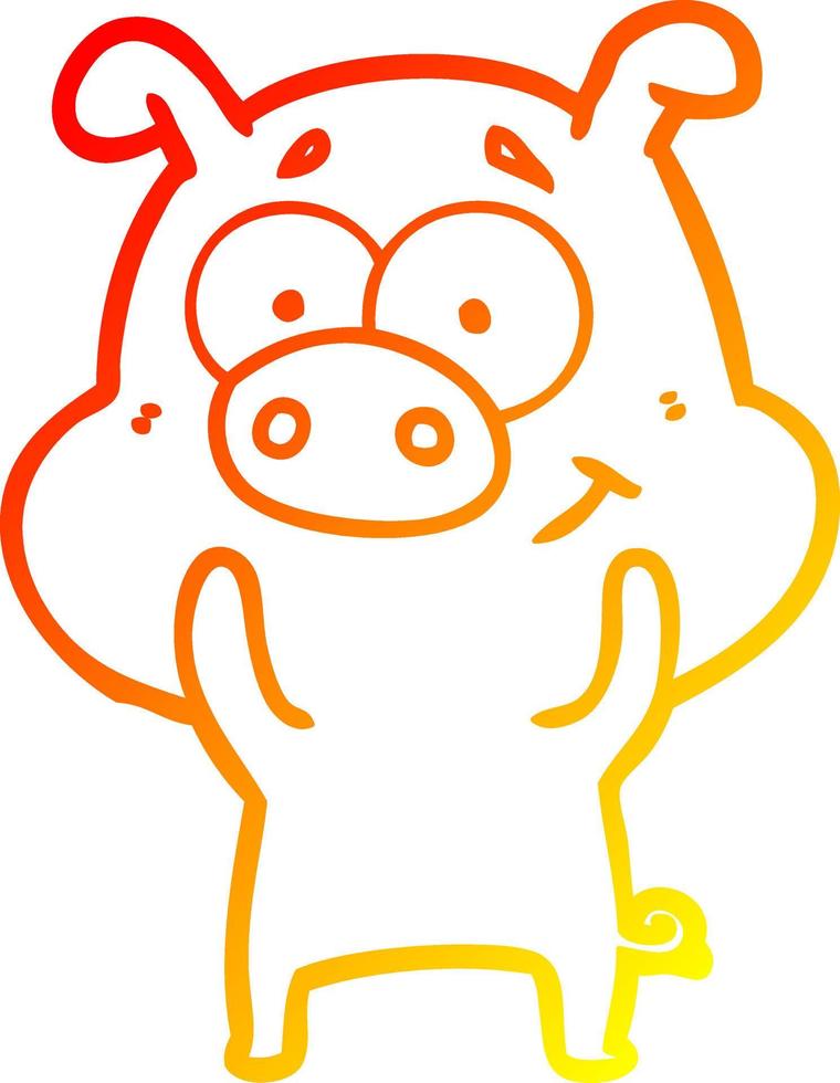 warm gradient line drawing happy cartoon pig vector