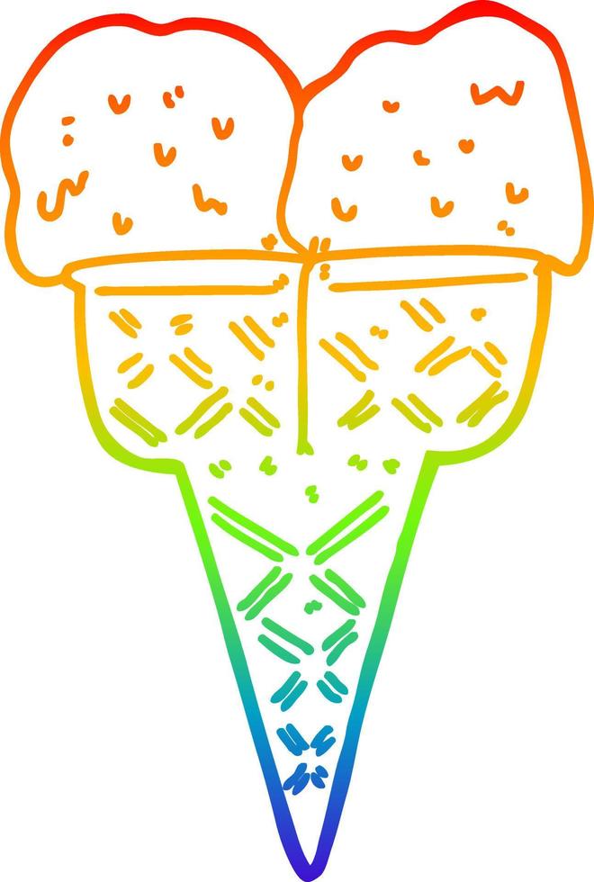 rainbow gradient line drawing cartoon ice cream vector