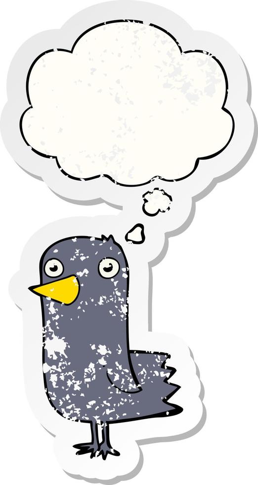 cartoon bird and thought bubble as a distressed worn sticker vector