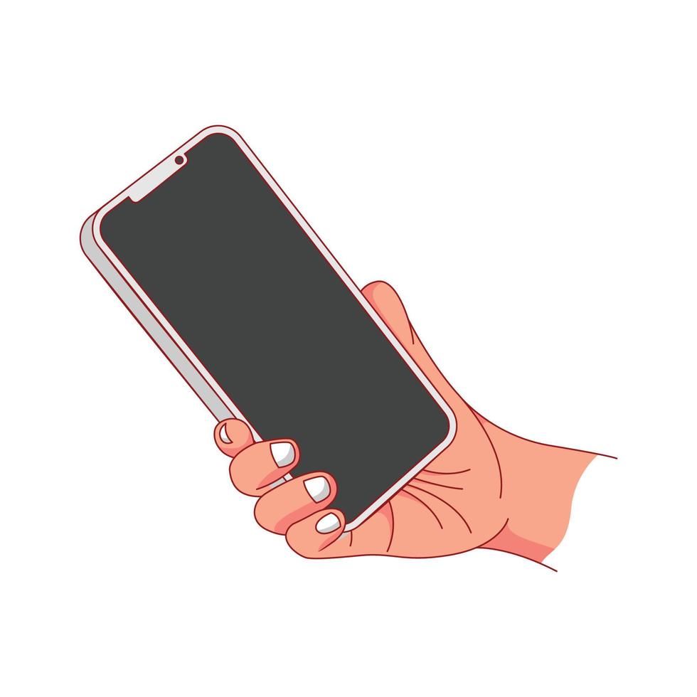 Hand holding phone cartoon icon illustration vector