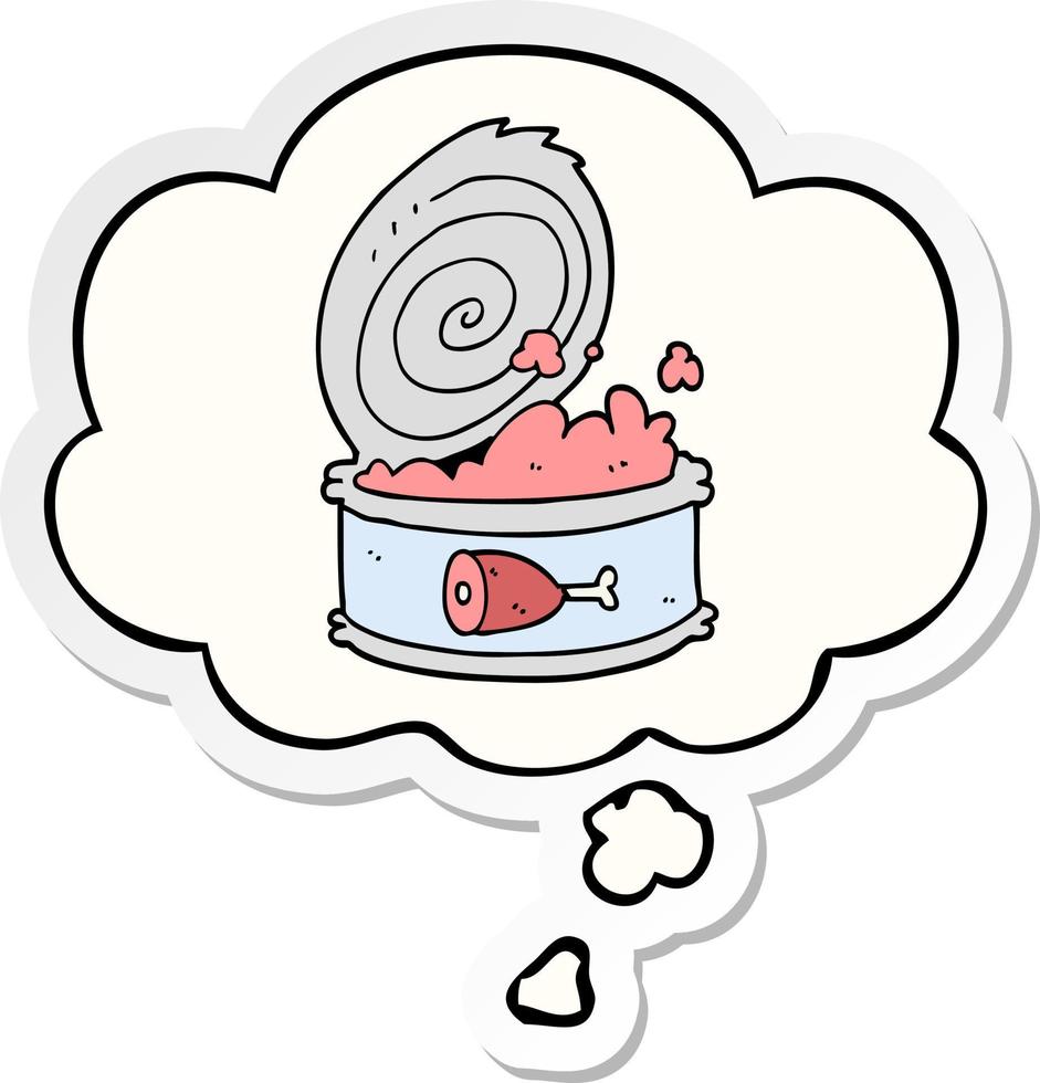 cartoon canned food and thought bubble as a printed sticker vector