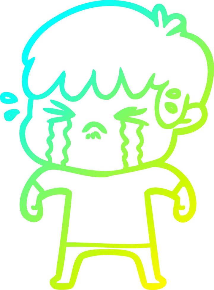 cold gradient line drawing cartoon boy crying vector