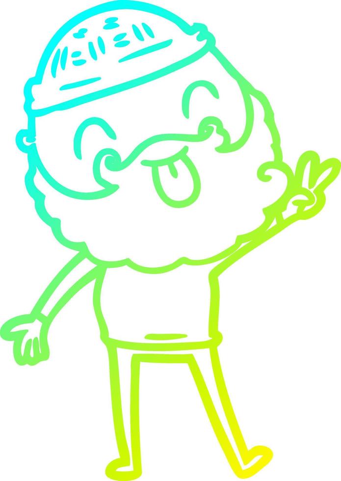 cold gradient line drawing man with beard giving peace sign vector