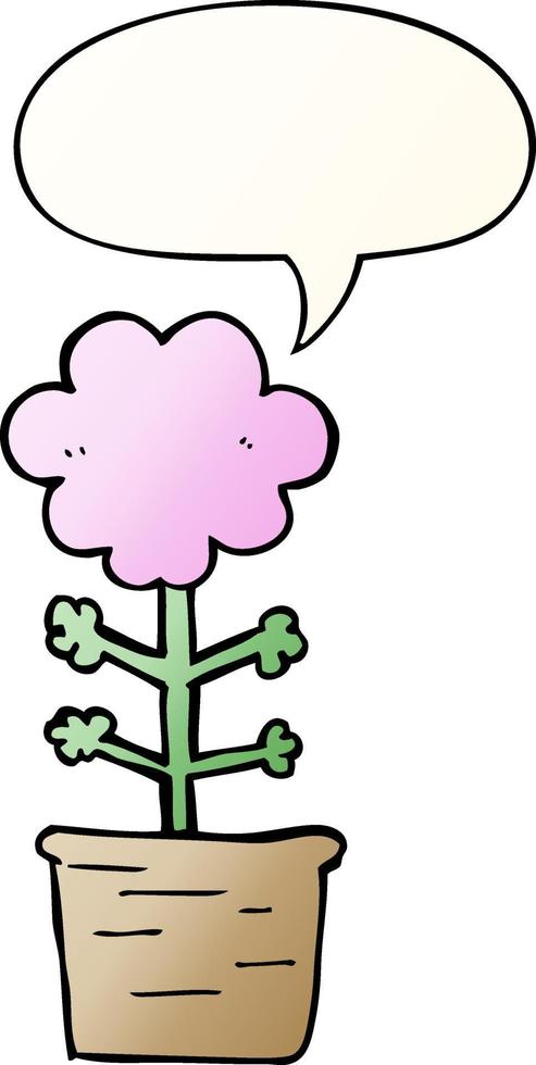 cute cartoon flower and speech bubble in smooth gradient style vector