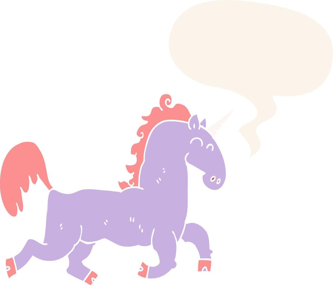 cartoon unicorn and speech bubble in retro style vector