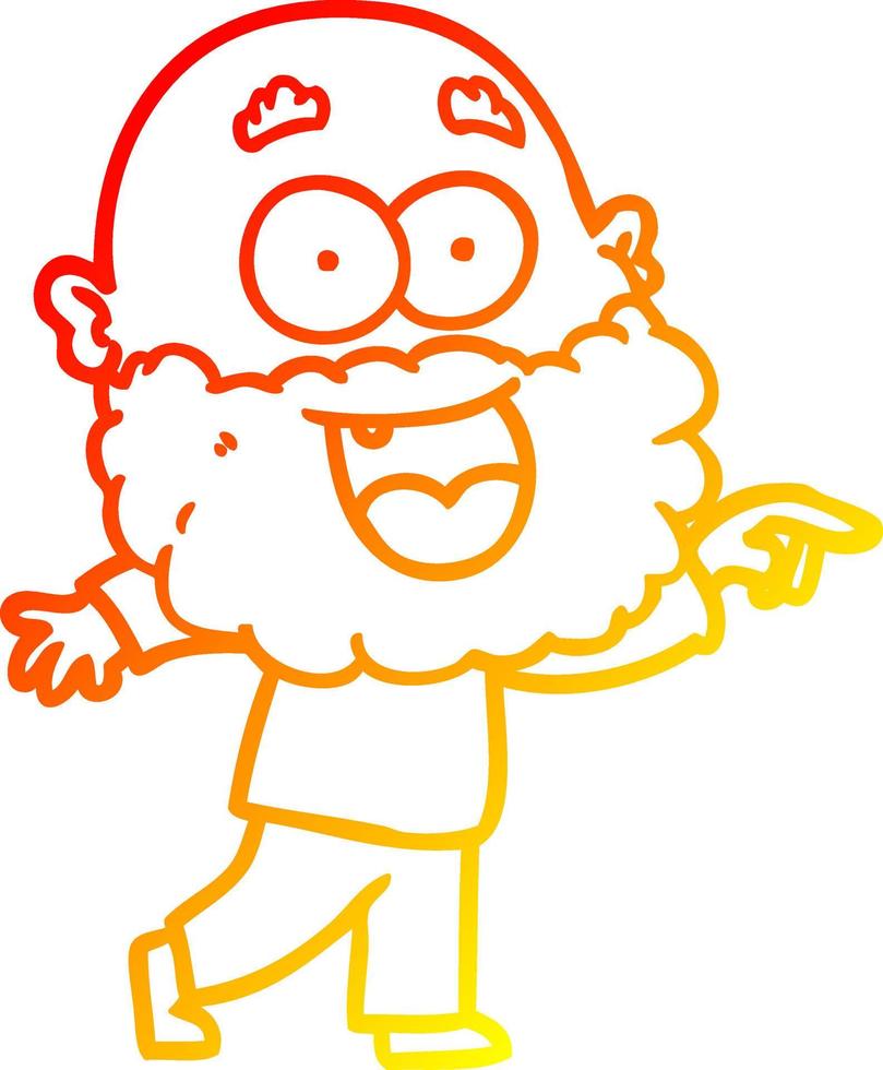 warm gradient line drawing cartoon crazy happy man with beard vector