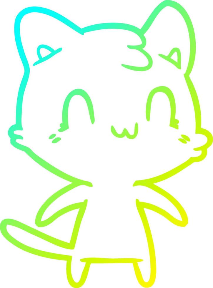 línea de gradiente frío dibujo gato feliz de dibujos animados vector