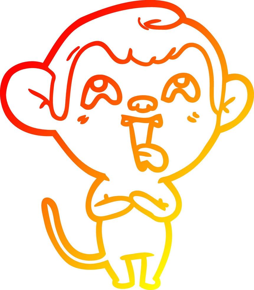 warm gradient line drawing crazy cartoon monkey vector