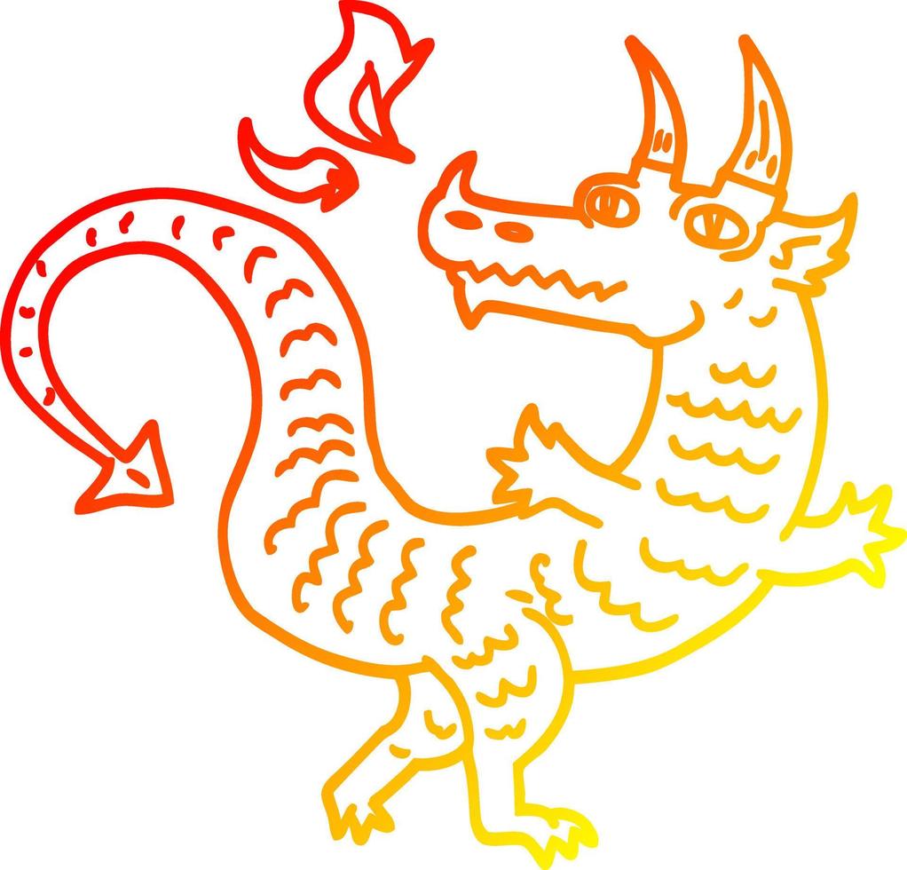 warm gradient line drawing cartoon magical dragon vector