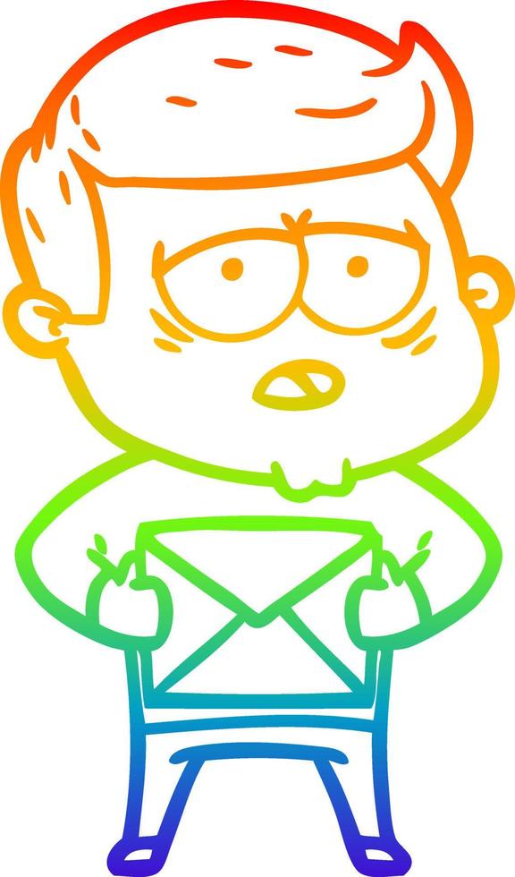 rainbow gradient line drawing cartoon tired man vector