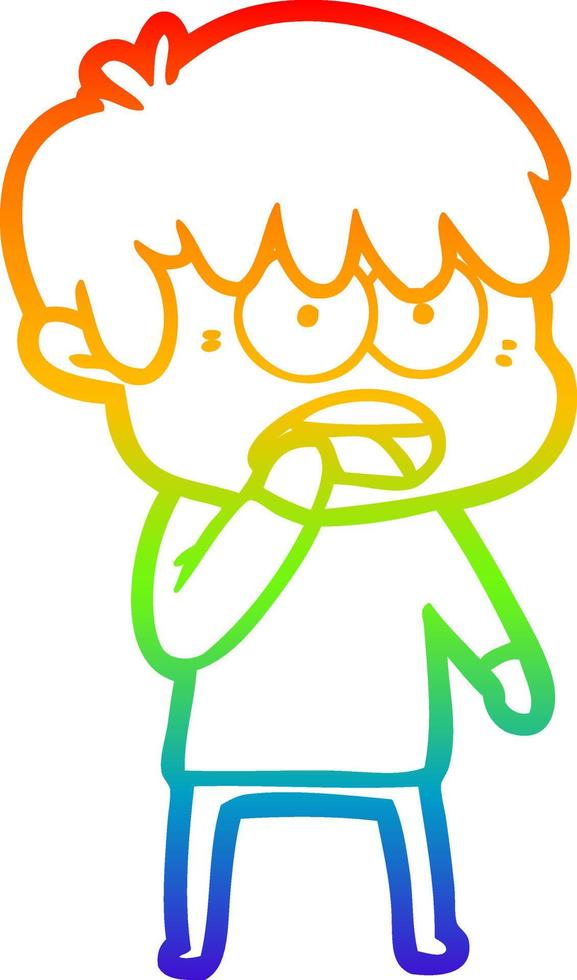 rainbow gradient line drawing worried cartoon boy vector