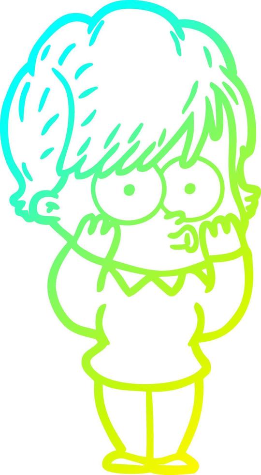 cold gradient line drawing cartoon woman vector