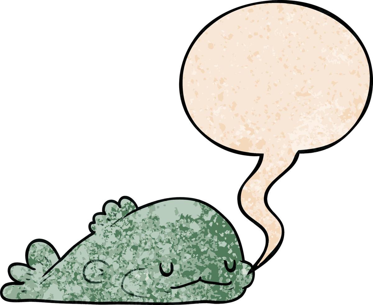 cute cartoon fish and speech bubble in retro texture style vector