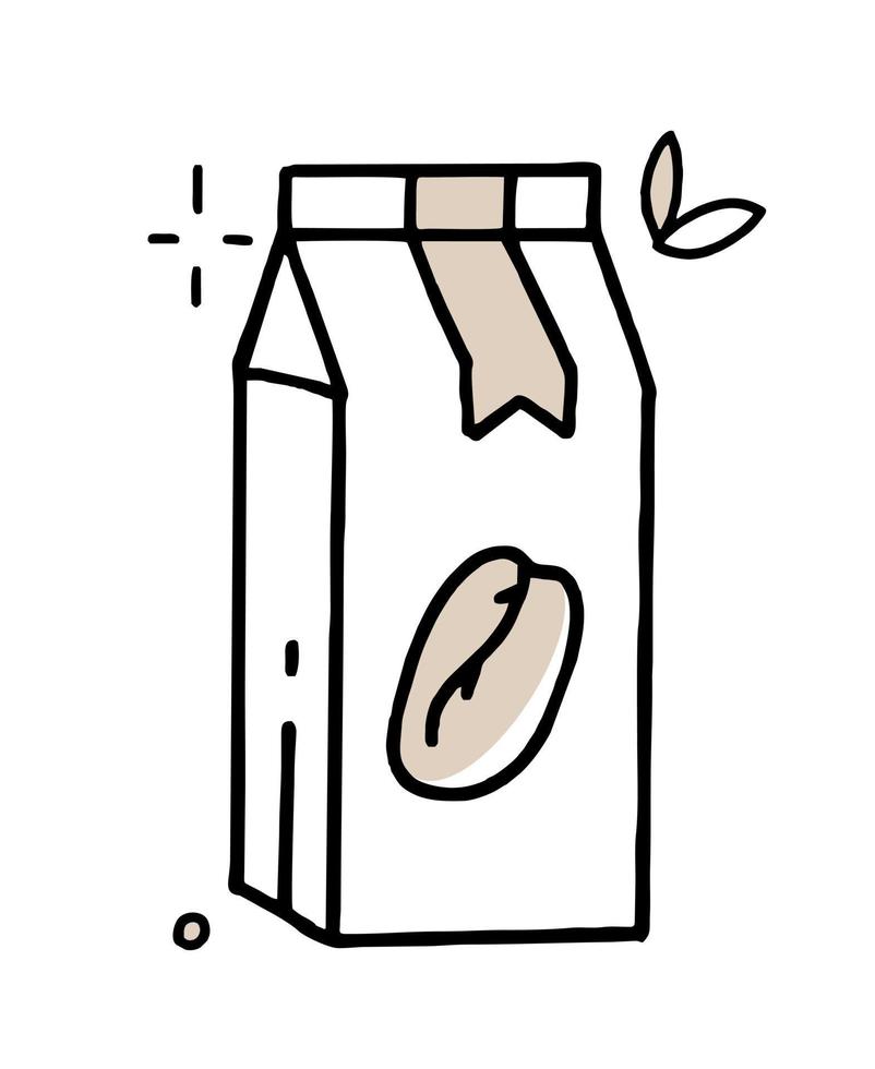Packaging of coffee beans doodle Clipart in black and beige Vector illustration in the style of hand drawn
