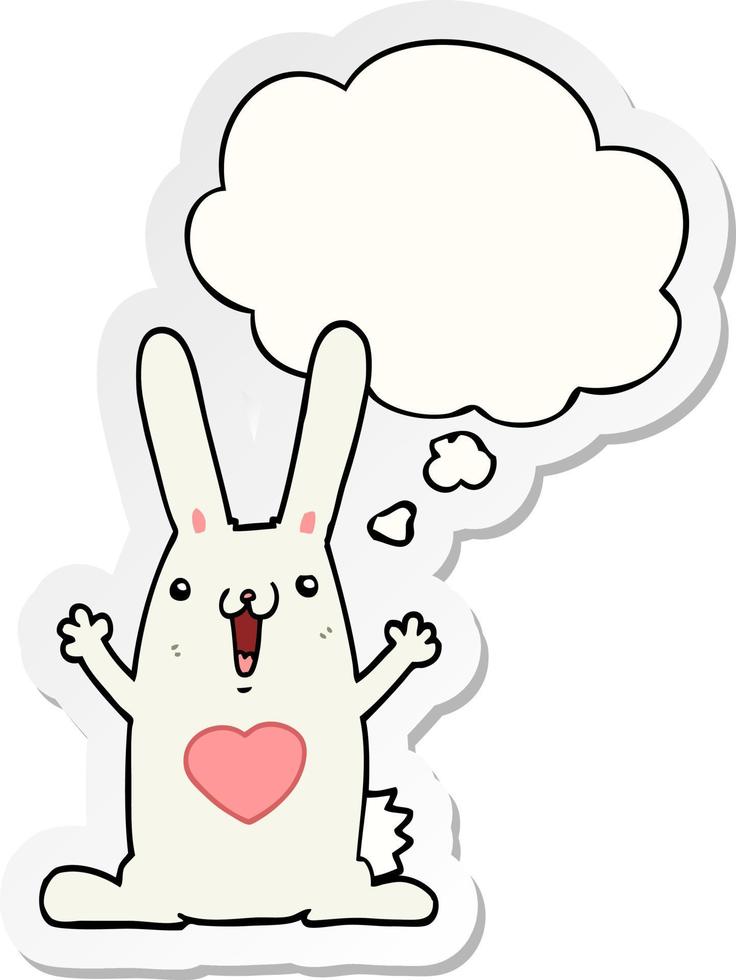 cartoon rabbit in love and thought bubble as a printed sticker vector