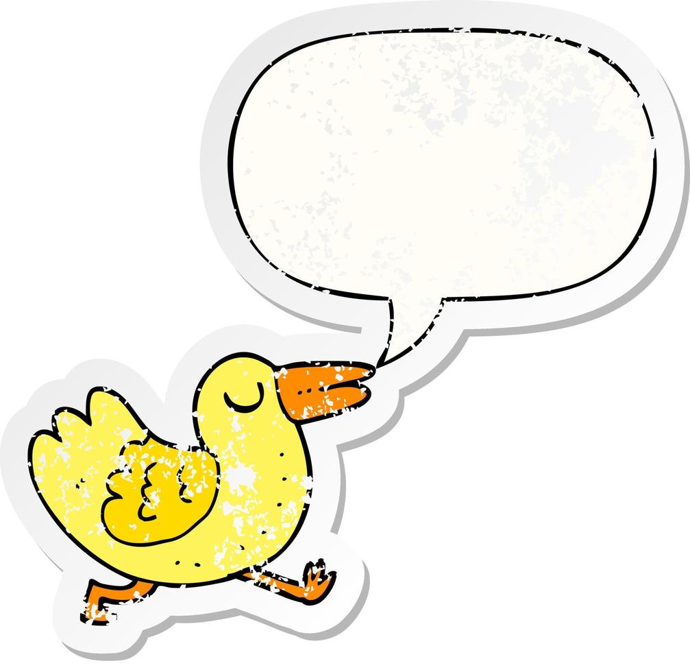 cartoon bird and speech bubble distressed sticker vector