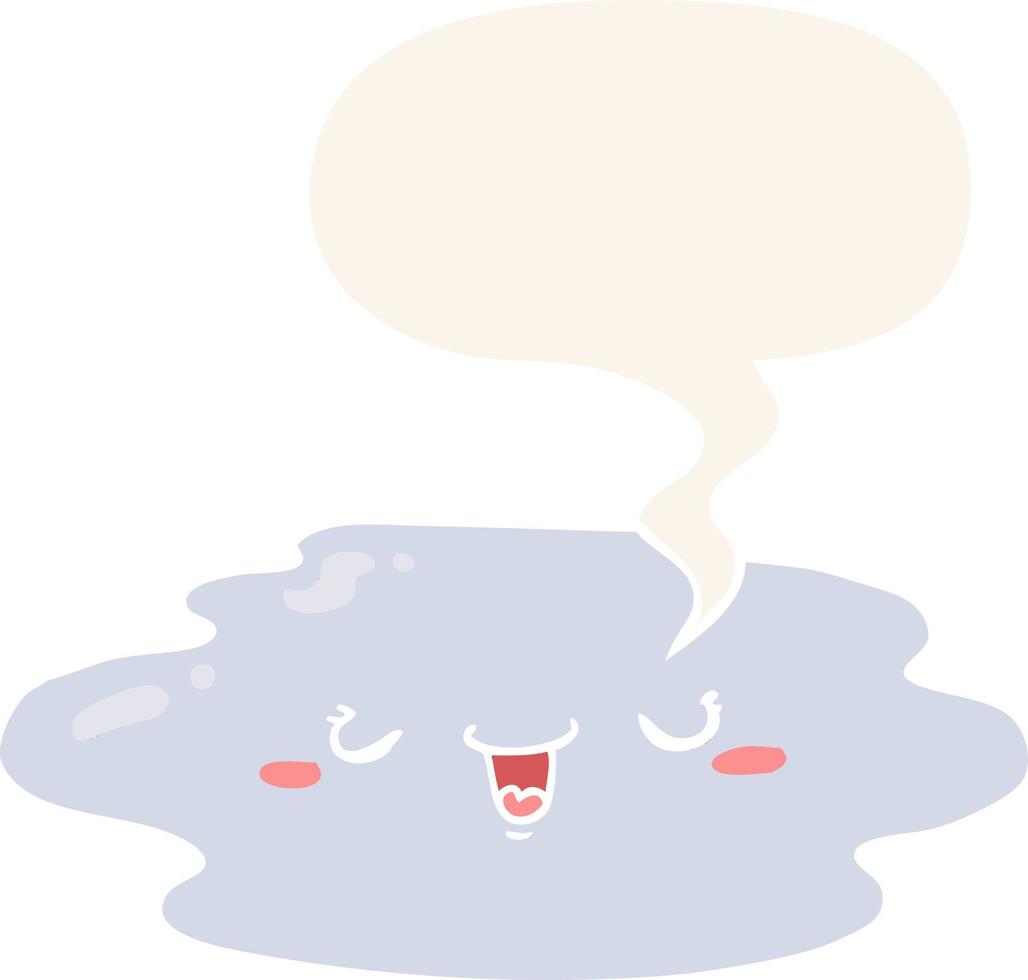 cartoon puddle and face and speech bubble in retro style vector