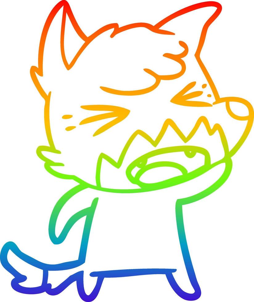 rainbow gradient line drawing angry cartoon fox vector