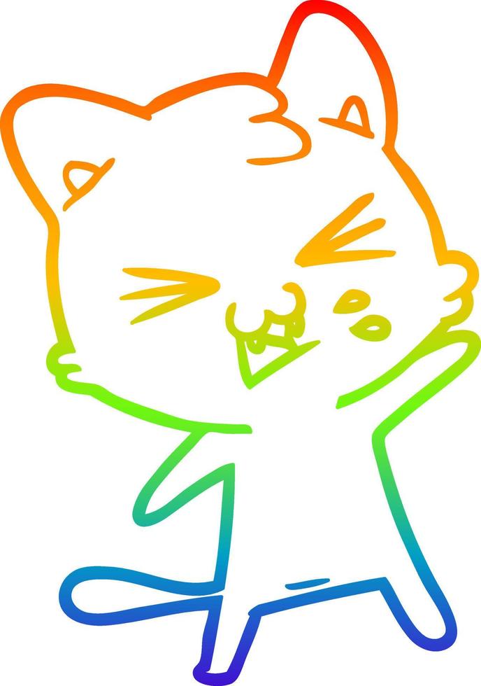 rainbow gradient line drawing cartoon cat hissing vector