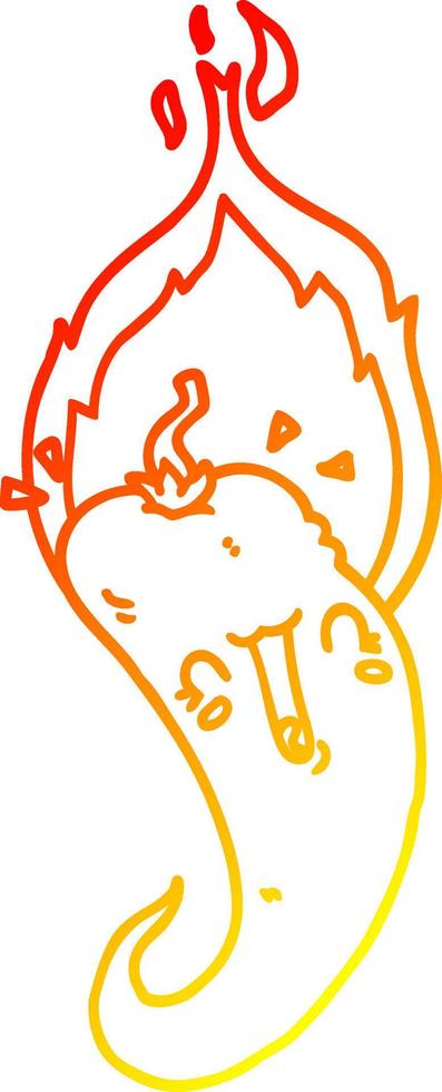 warm gradient line drawing cartoon flaming hot chili pepper vector