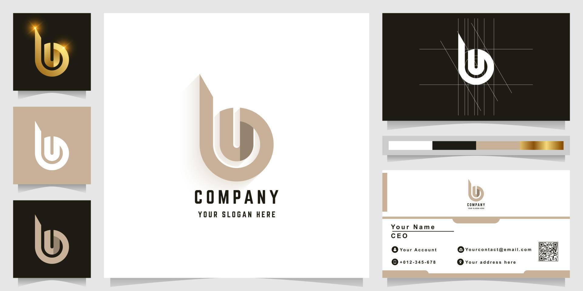 Letter b or bu monogram logo with business card design vector