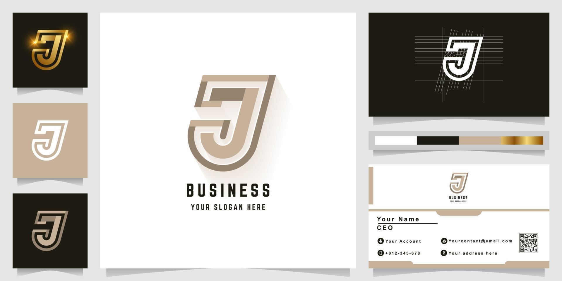 Letter J or JJ monogram logo with business card design vector