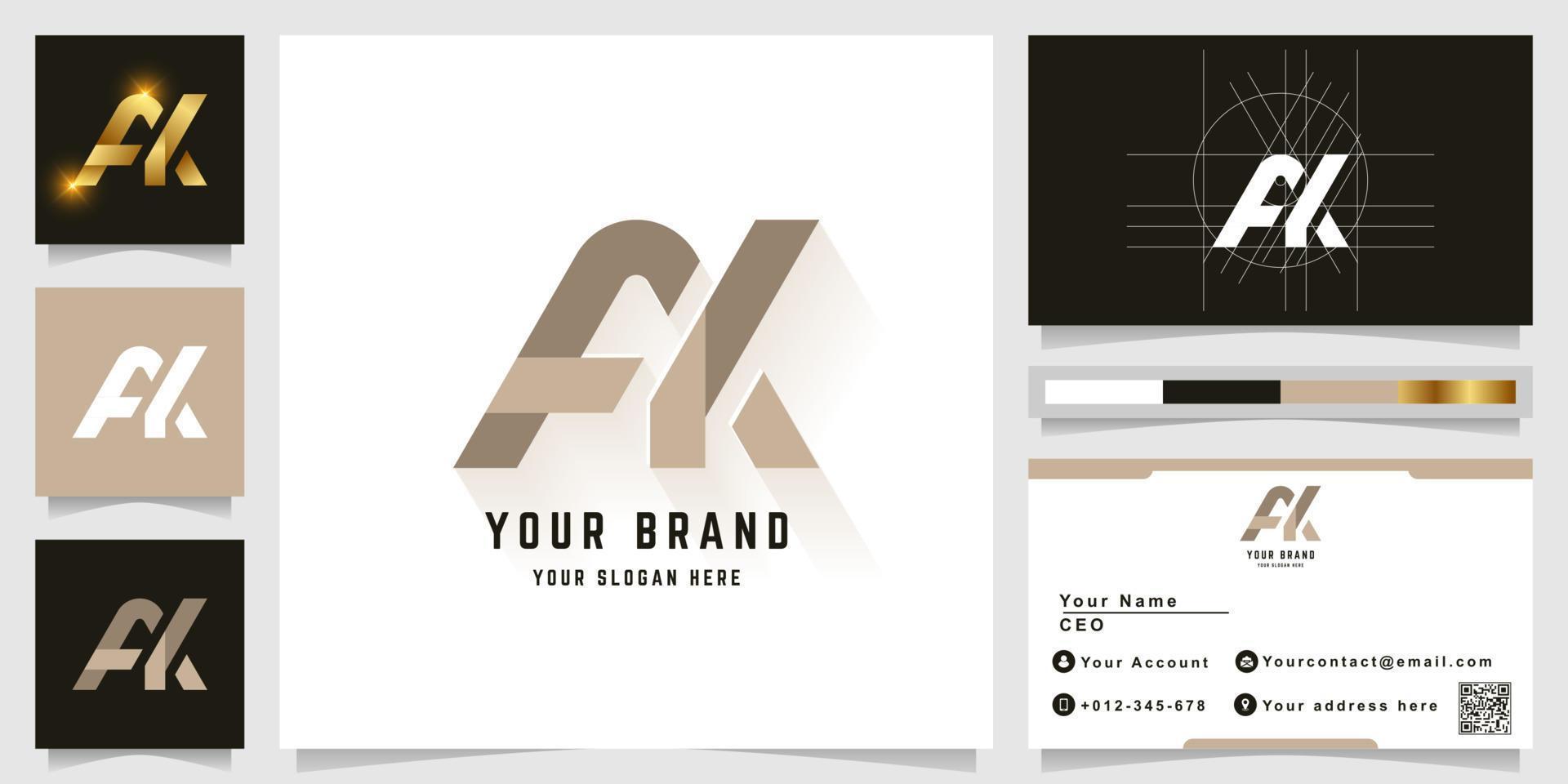 Letter AK or AX monogram logo with business card design vector