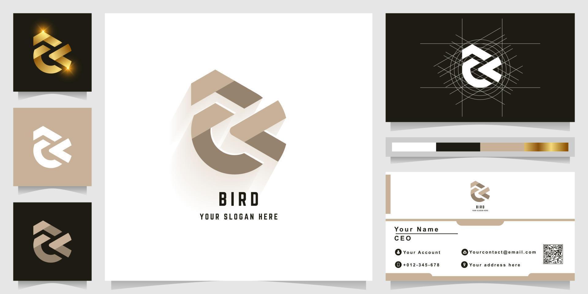 Letter ak or bird monogram logo with business card design vector