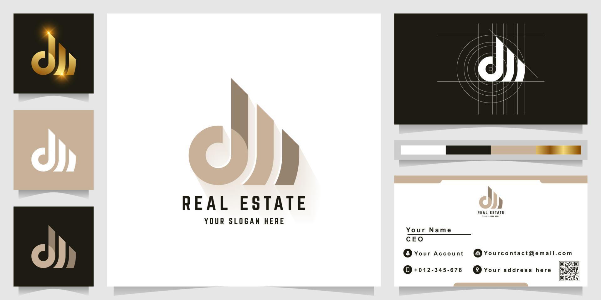 letra dw, dm o logotipo de monograma inmobiliario con diseño de tarjeta de visita vector