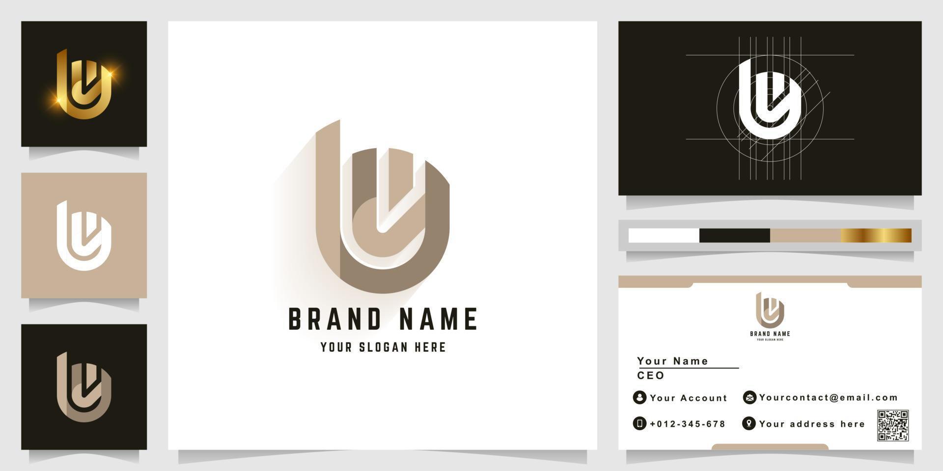 Letter bw or bu monogram logo with business card design vector