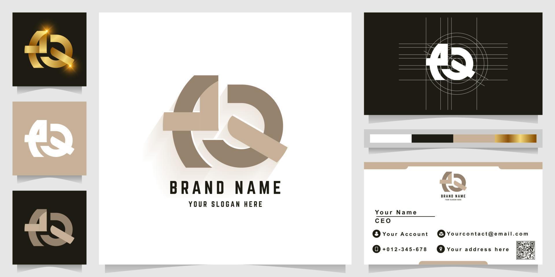 Letter AQ or eQ monogram logo with business card design vector