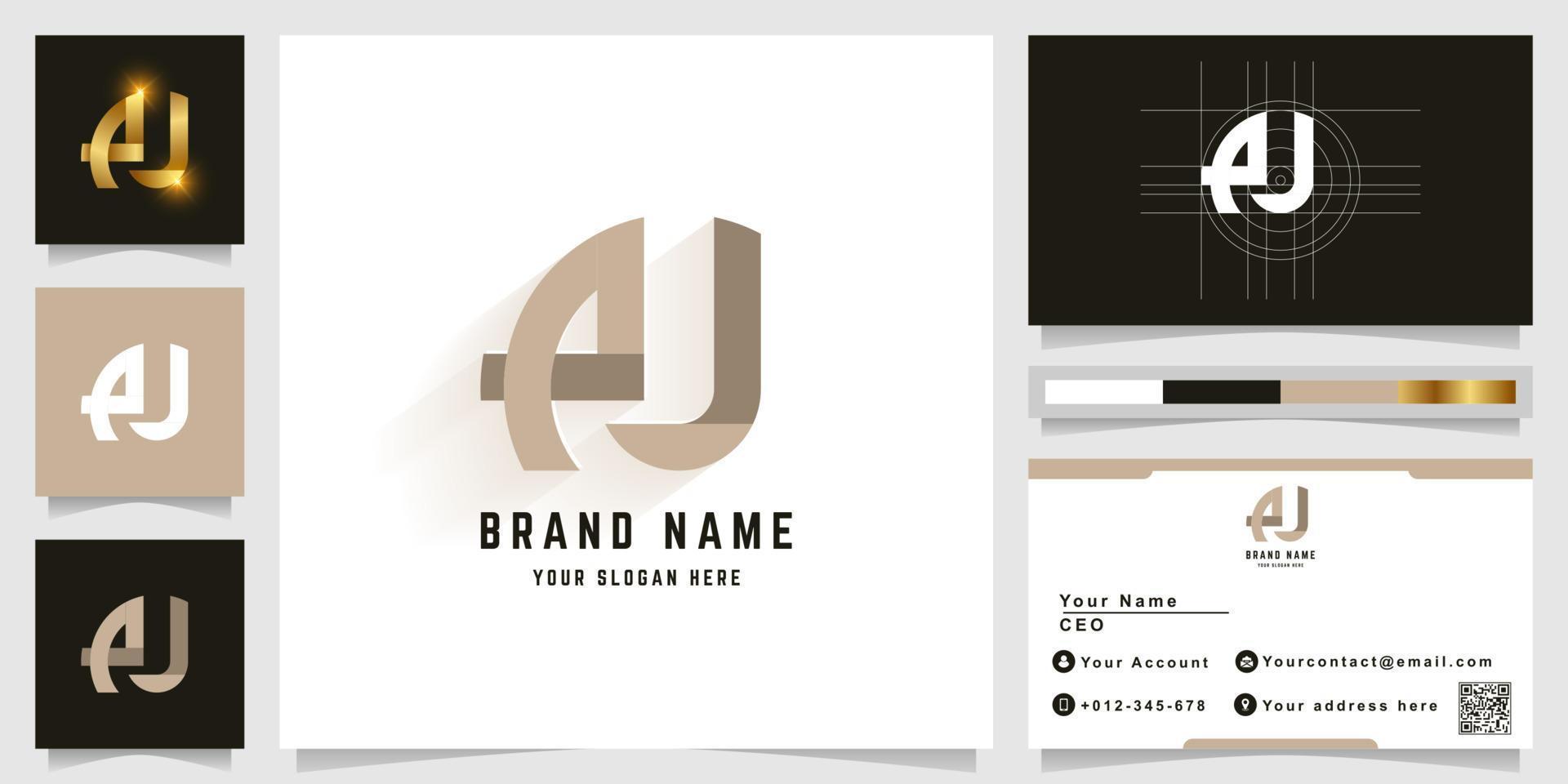 Letter AU or AJ monogram logo with business card design vector