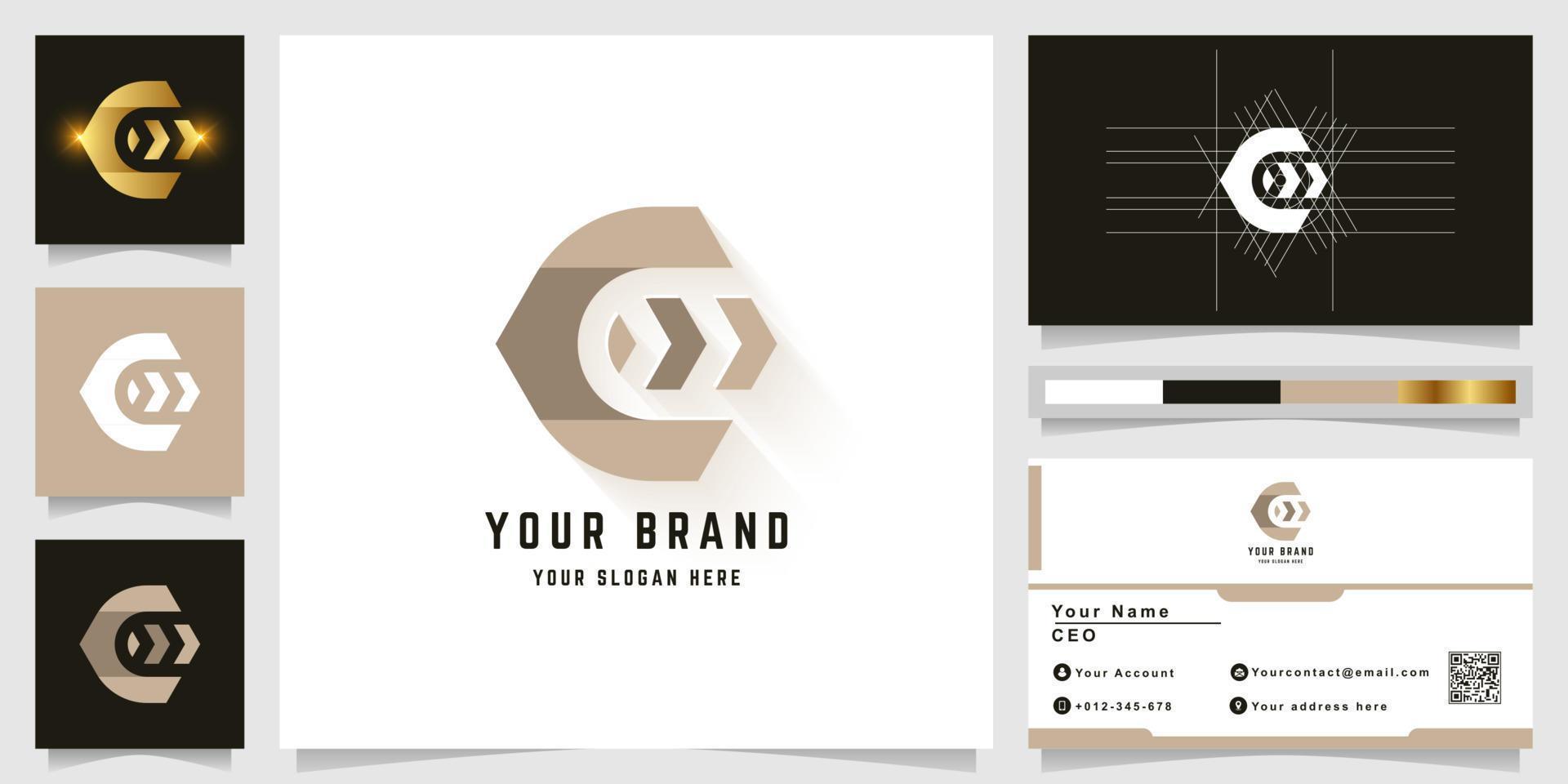 Letter C or E monogram logo with business card design vector