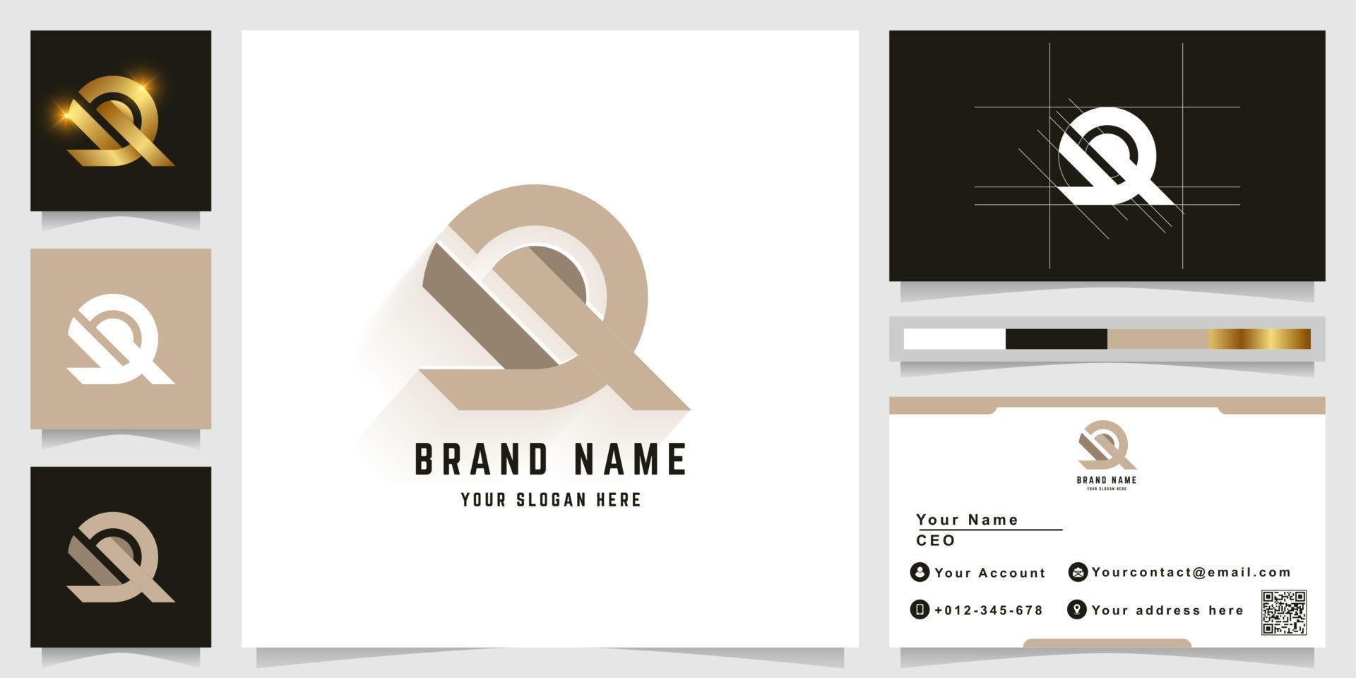 Letter DQ or DR monogram logo with business card design vector