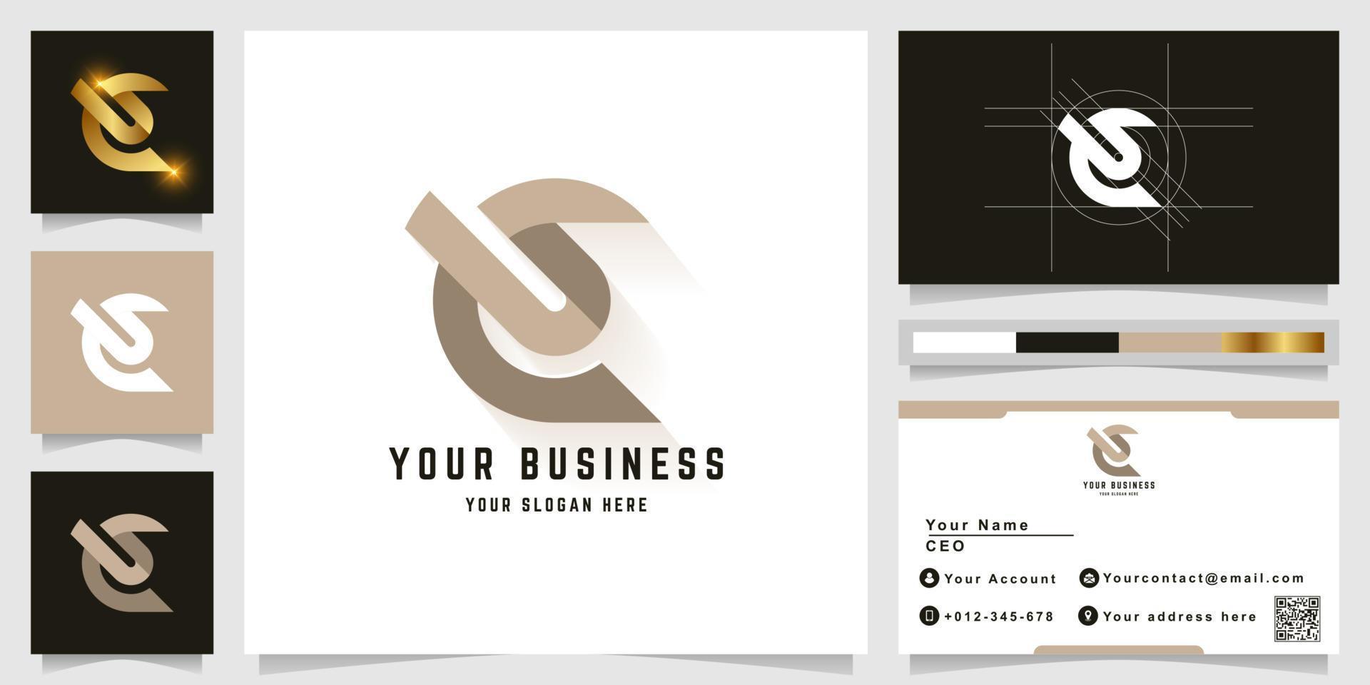 Letter C or SC monogram logo with business card design vector