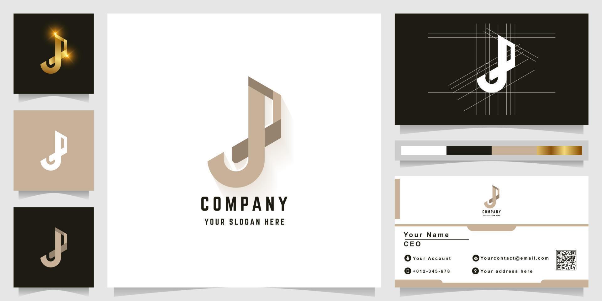 Letter J or P monogram logo with business card design vector