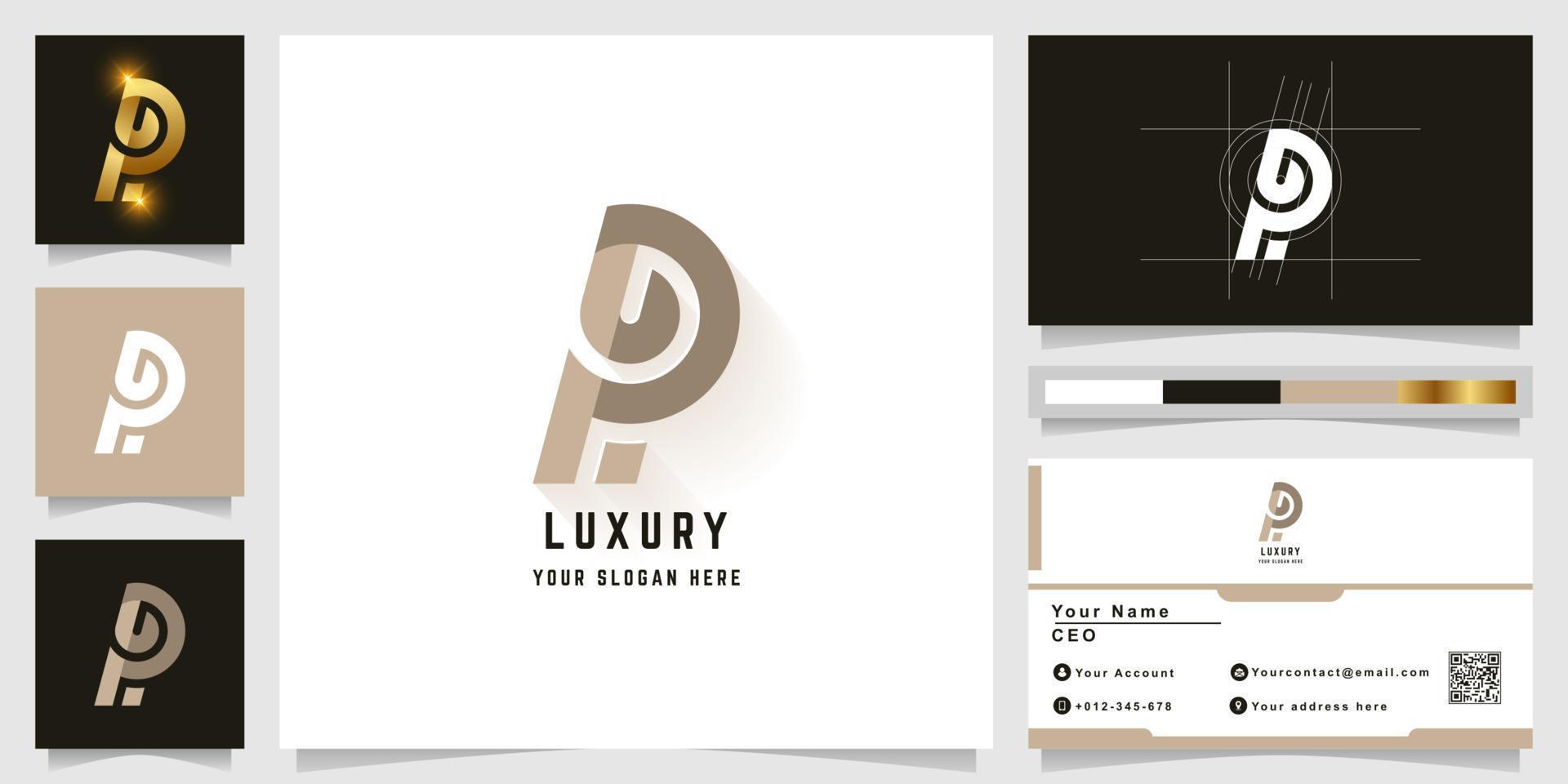 Letter P or R monogram logo with business card design vector