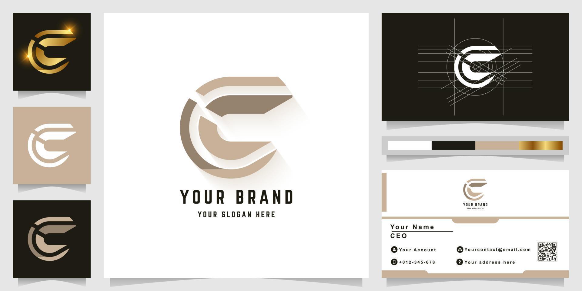 Letter C or CC monogram logo with business card design vector