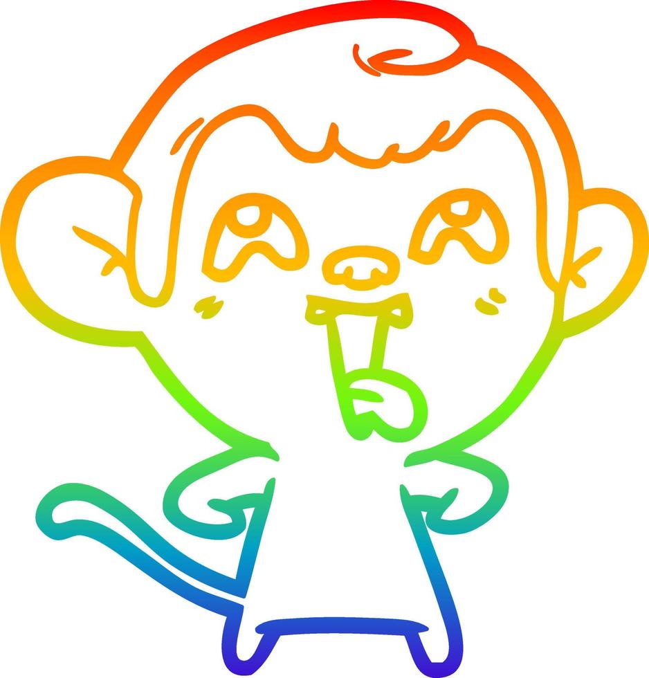 rainbow gradient line drawing crazy cartoon monkey vector