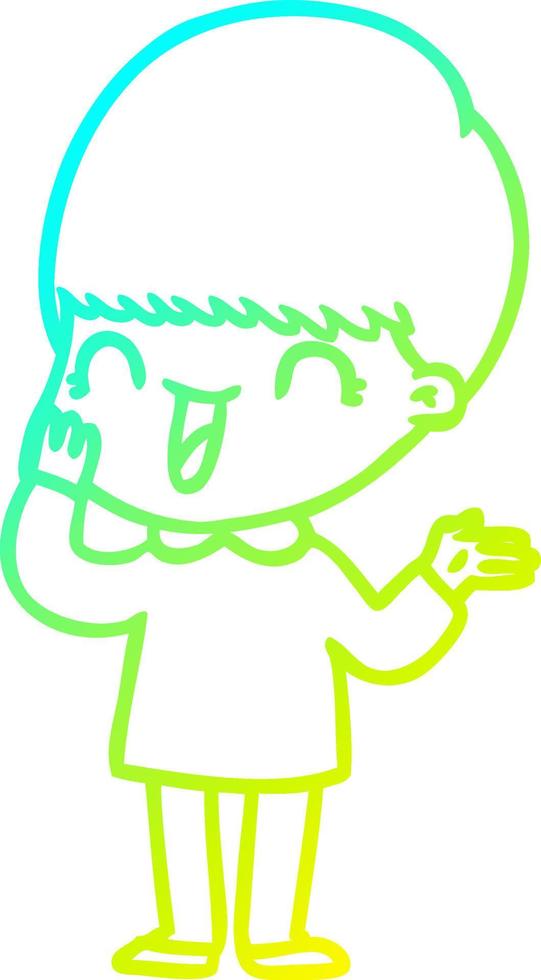 cold gradient line drawing happy cartoon boy vector