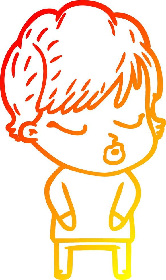 warm gradient line drawing cartoon woman with eyes shut vector