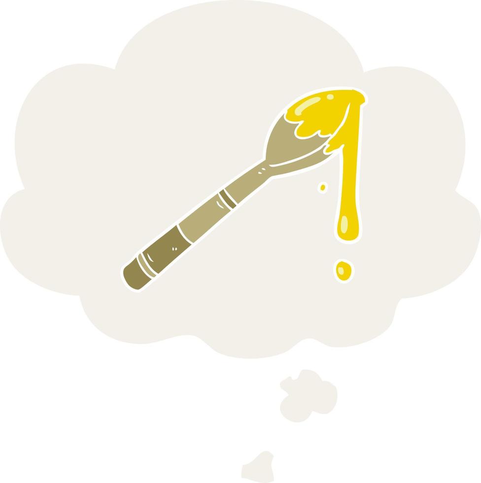 cartoon spoonful of honey and thought bubble in retro style vector